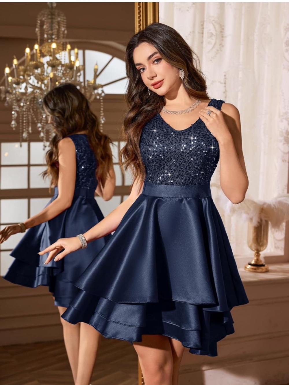 Navy Sequin A-Line Party Dress